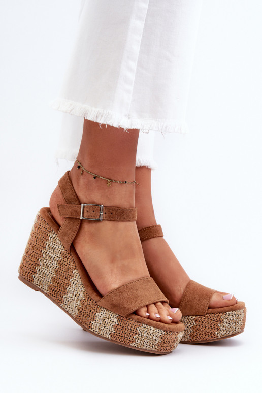 Women's Wedge Sandals with Braided Strap Camel Reviala