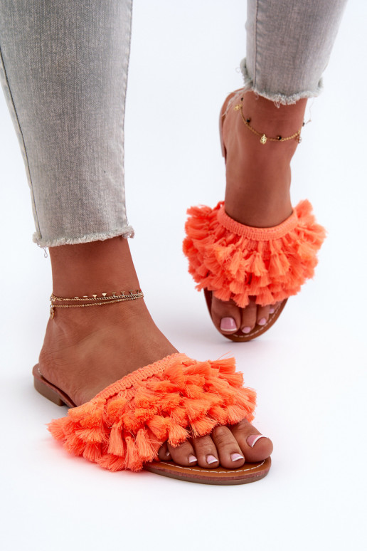 Flat Women's Slippers with Fringes Orange Rialle