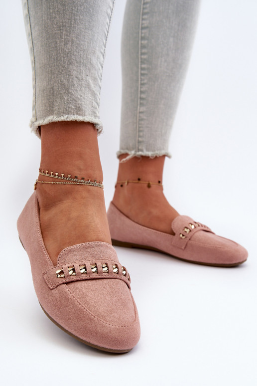 Shiny Women's Moccasins with Chain Pink Aredilla