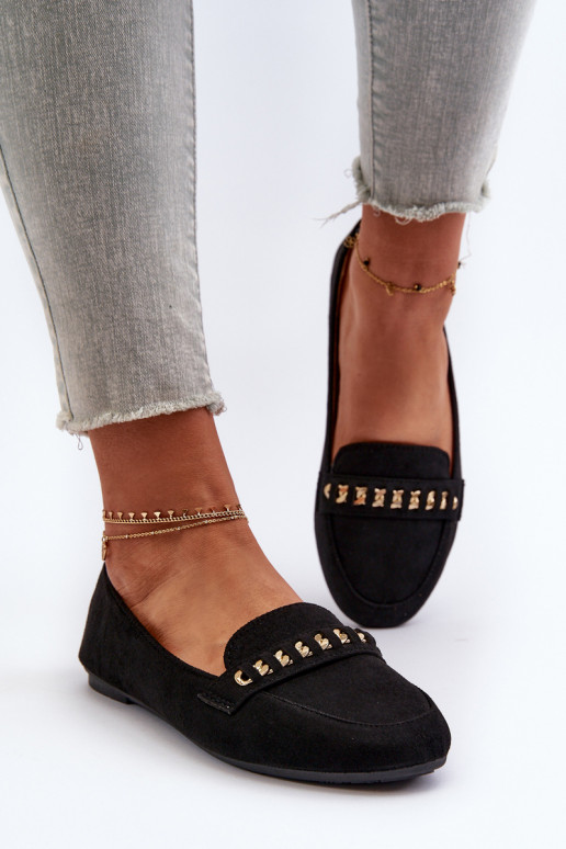 Shiny Women's Loafers with Chain Black Aredilla