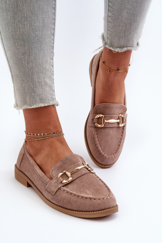Women's Loafers with Flat Heel and Embellishment Dark Beige Aviole