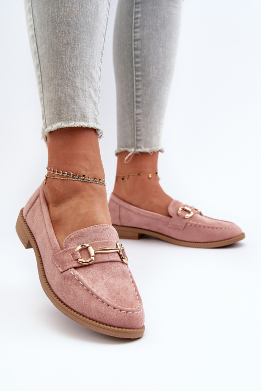 Women's flat-heeled loafers with pink Aviole decoration