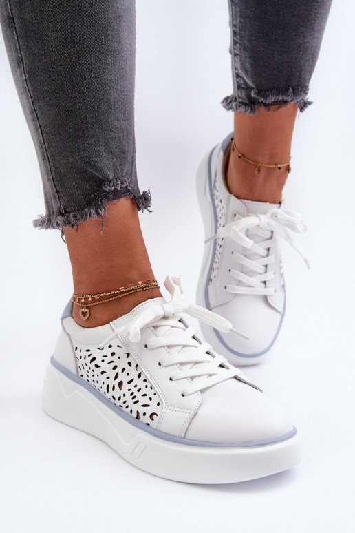 White Leather Women's Platform Sneakers Peilaeno