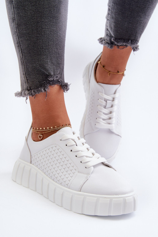 White Women's Leather Platform Sneakers Eselmarie