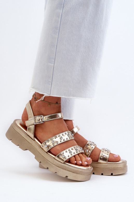 Women's Embellished Sandals Eco Leather Gold Arcida