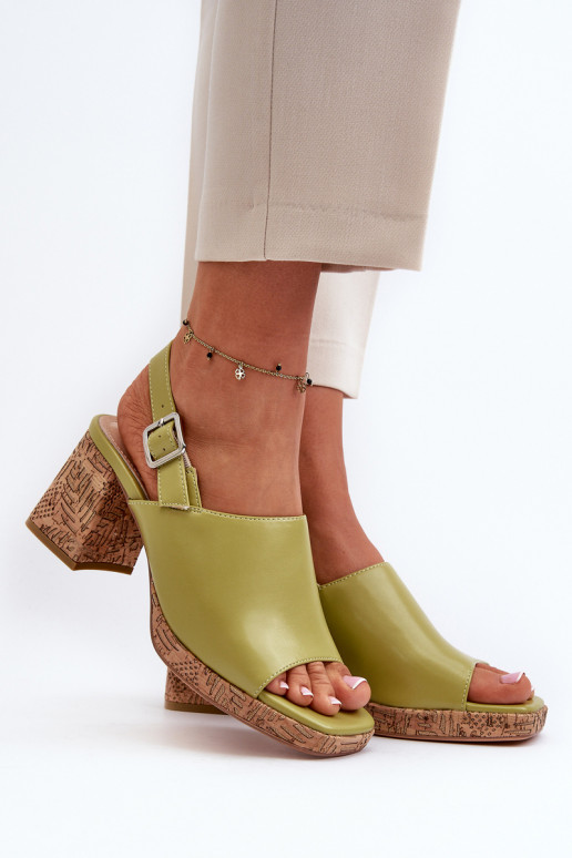 Women's Eco Leather Sandals with Heel Sergio Leone SK572 Pistachio