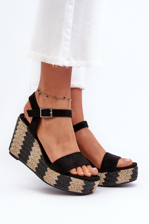 Women's Wedge Sandals with Braid Black Reviala