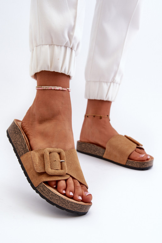 Women's Sandals with Buckle Eco Suede Camel Laeltia