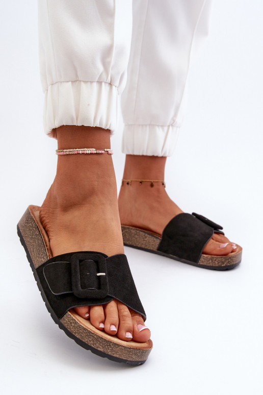 Women's Black Faux Suede Sandals with Buckle Laeltia