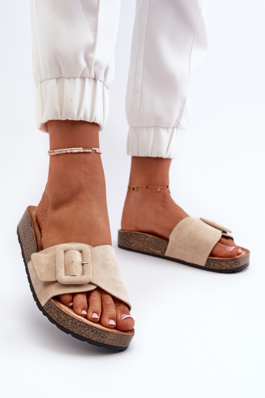 Women's Beige Eco Suede Sandals with Buckle Laeltia