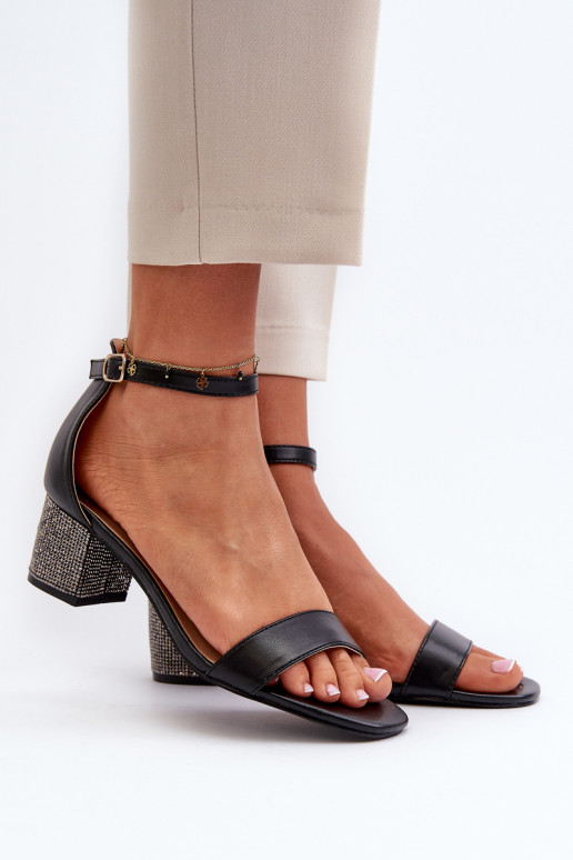 Women's sandals in eco leather on embellished heel black Wiatalia