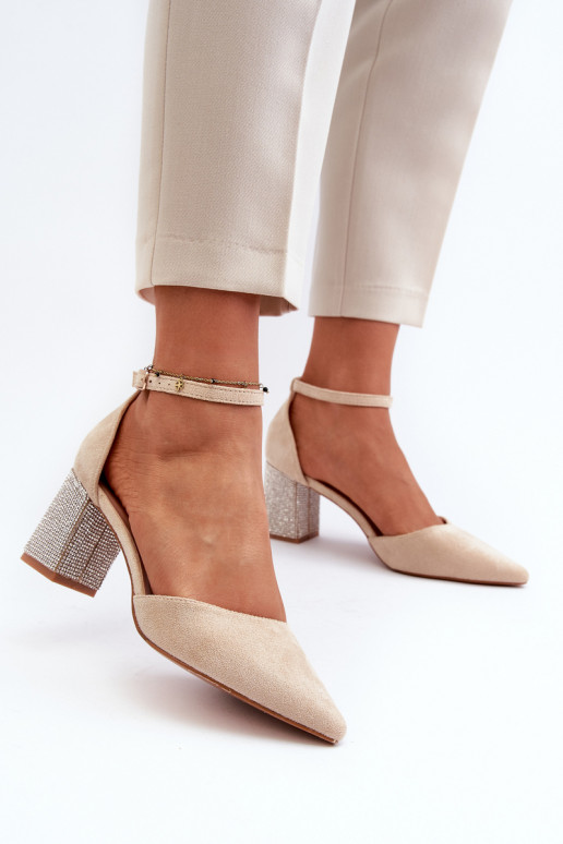 Court shoes in faux suede on embellished stiletto beige Anlitela