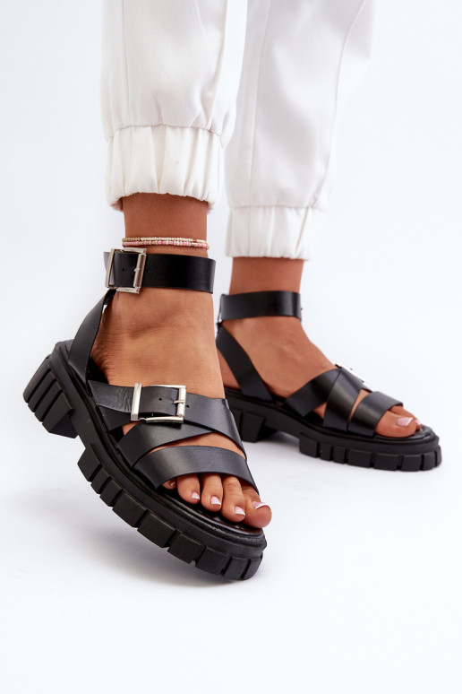 Women's Black Eco Leather Sandals with Straps Eladira