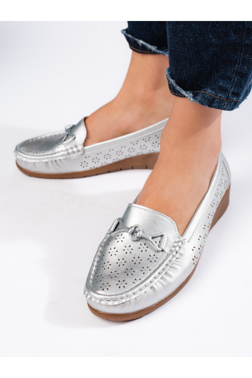 silver color Women's moccasins