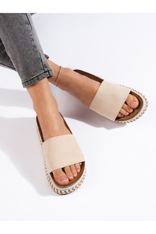 beige of suede slippers  with platform