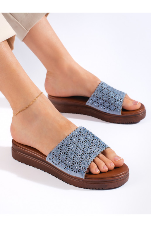 blue slippers   with platform