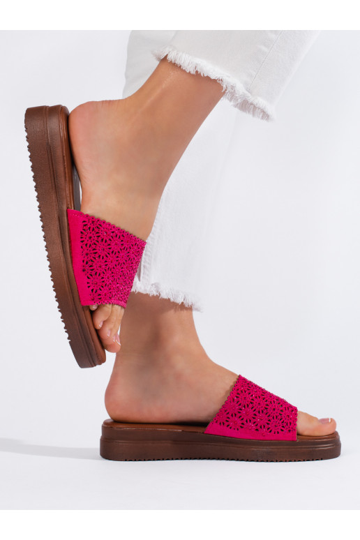 Bright pink slippers   with platform