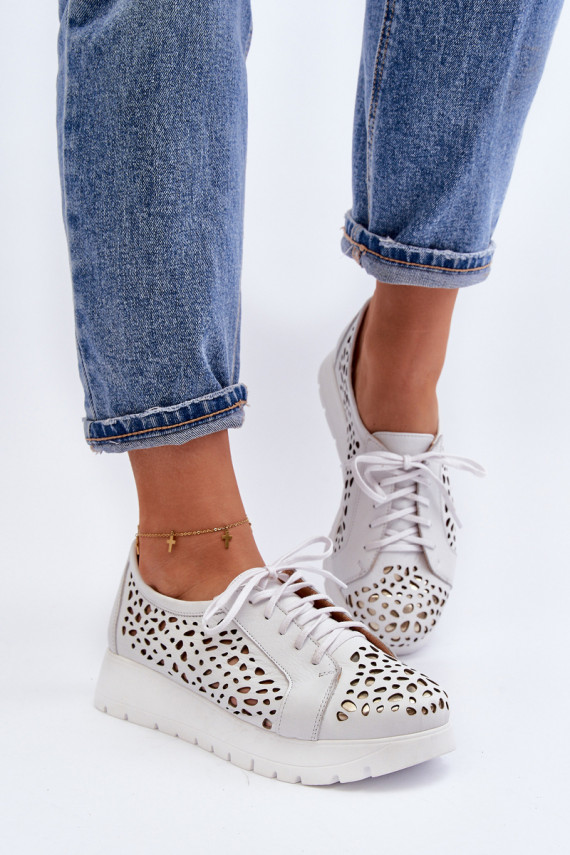 Women's Leather Openwork Shoes Zazoo 2821 Light Grey