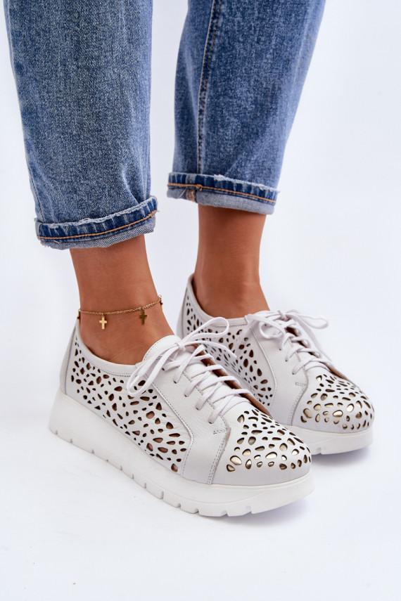 Women's Leather Openwork Shoes Zazoo 2821 Light Grey