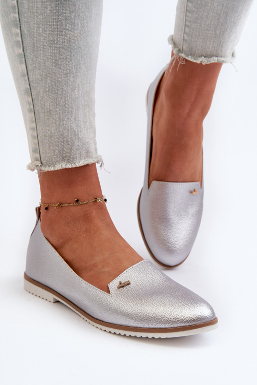 Women's Silver Flat Heel Loafers Enzla