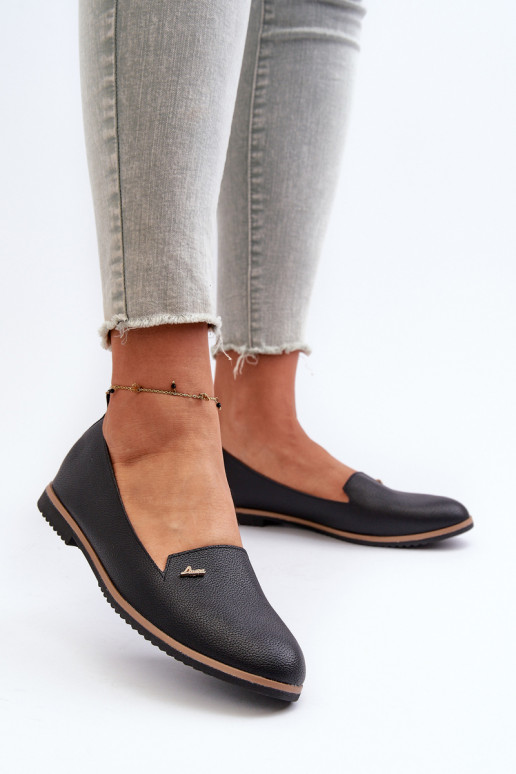 Women's Black Flat Heel Loafers Enzla