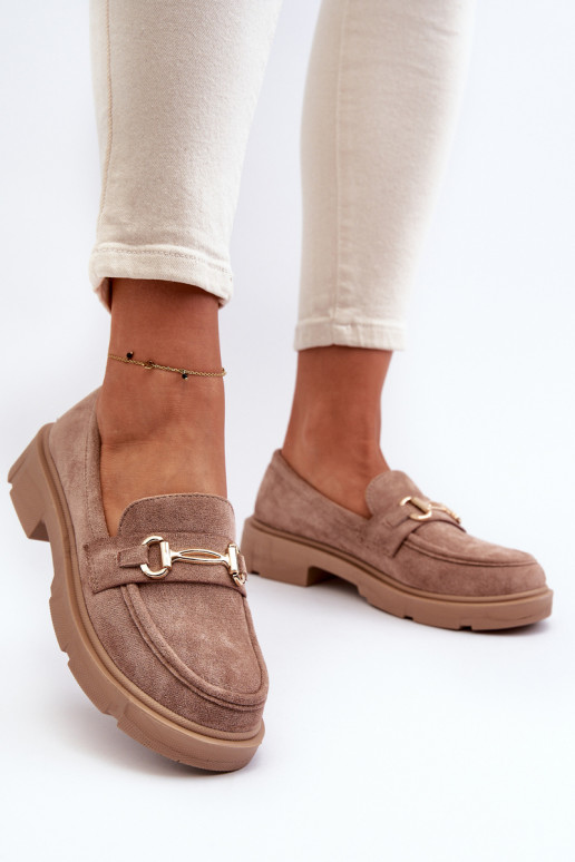 Women's Loafers with Gold Decoration Eco Suede Brown Lighas