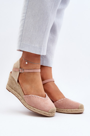 Suede Espadrille Wedge Sandals with Braided Detail Pink Raylin 2