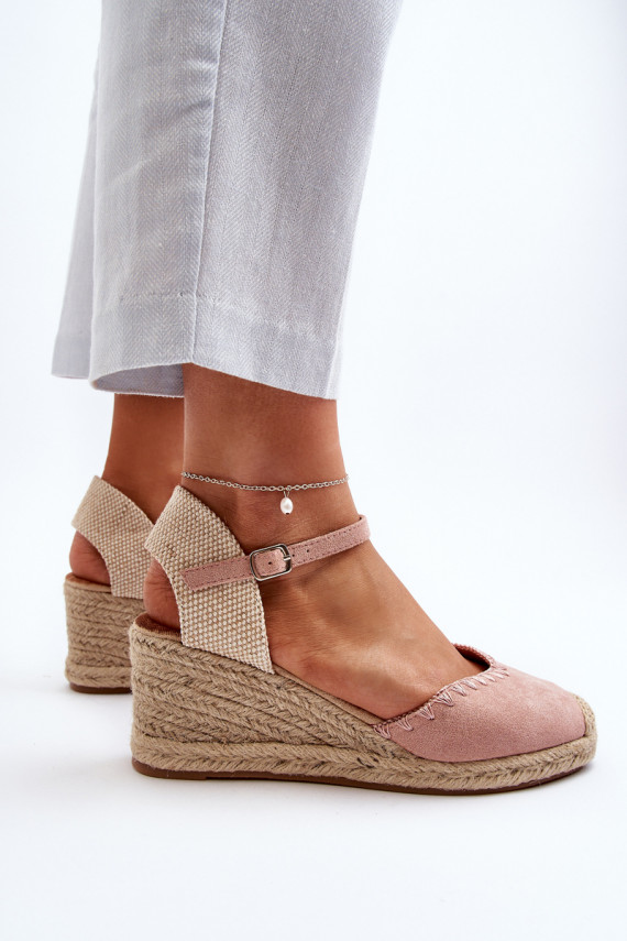 Suede Espadrille Wedge Sandals with Braided Detail Pink Raylin