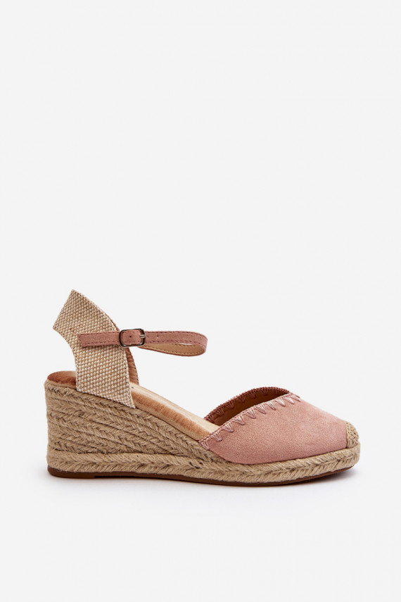 Suede Espadrille Wedge Sandals with Braided Detail Pink Raylin