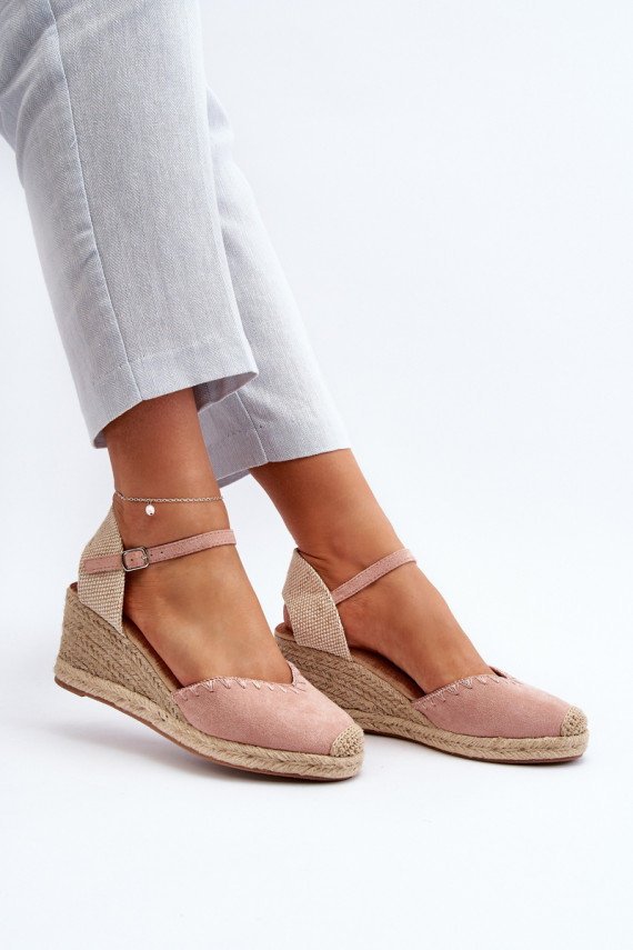 Suede Espadrille Wedge Sandals with Braided Detail Pink Raylin