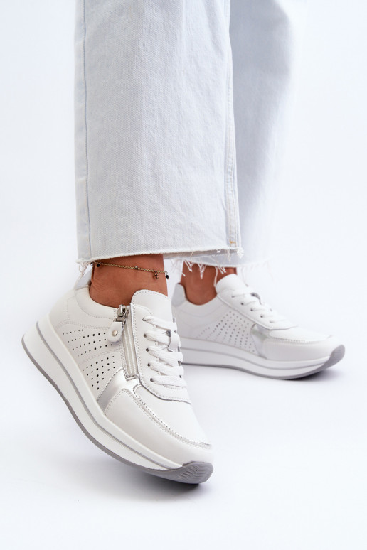 Women's Leather Platform Sneakers White Ligustra