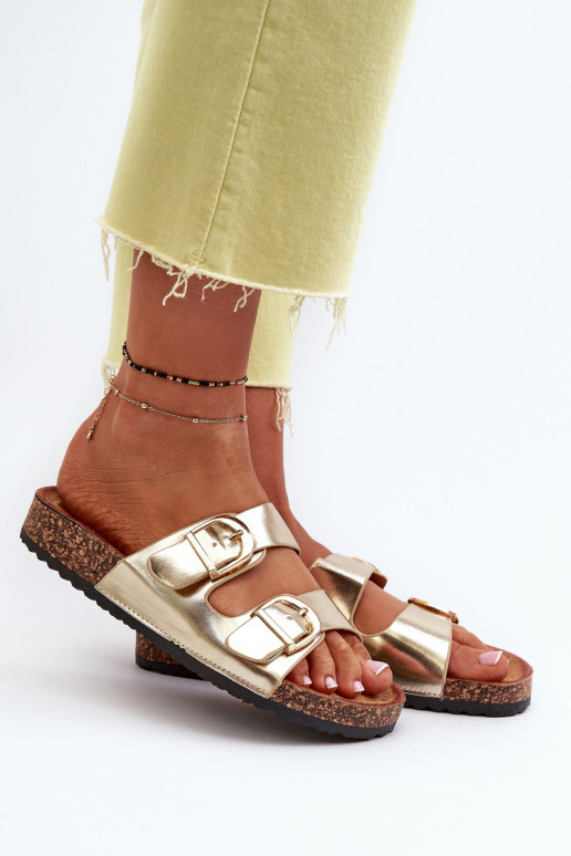 Women's Cork Platform Sandals with Gold Straps Doretta