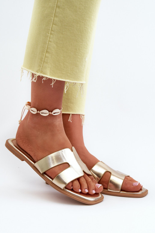 Women's Flat Sandals with Cutouts Gold Fiviama