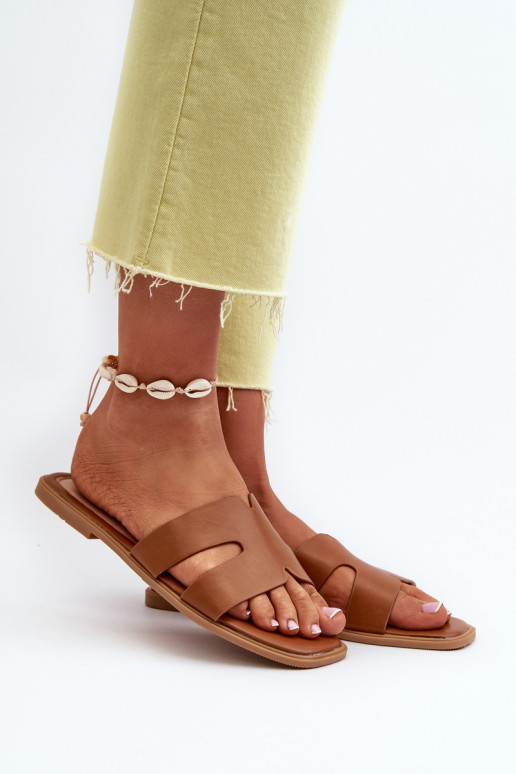 Women's Flat Sandals with Cutouts Brown Fiviama
