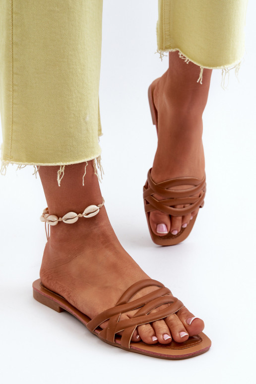 Women's Eco Leather Flat Heel Sandals Brown Moldela