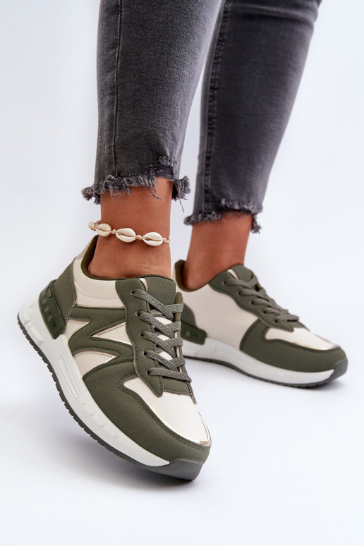 Women's Sneakers Made of Faux Leather Green Caimans