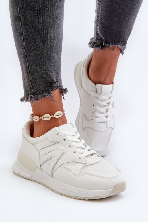 Women's White Faux Leather Sneakers Kaimans