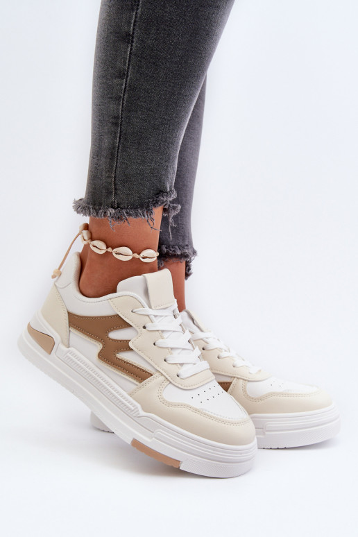 Women's Platform Sneakers in Beige Synthetic Leather Lynnette