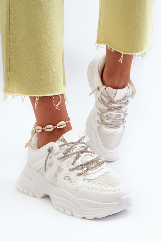Women's sneakers on a chunky sole with decorative lacing White Relissa
