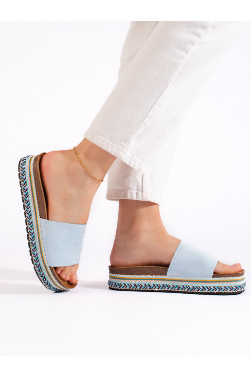 blue slippers   with platform