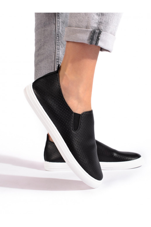 with elements of openwork shoes slip on black