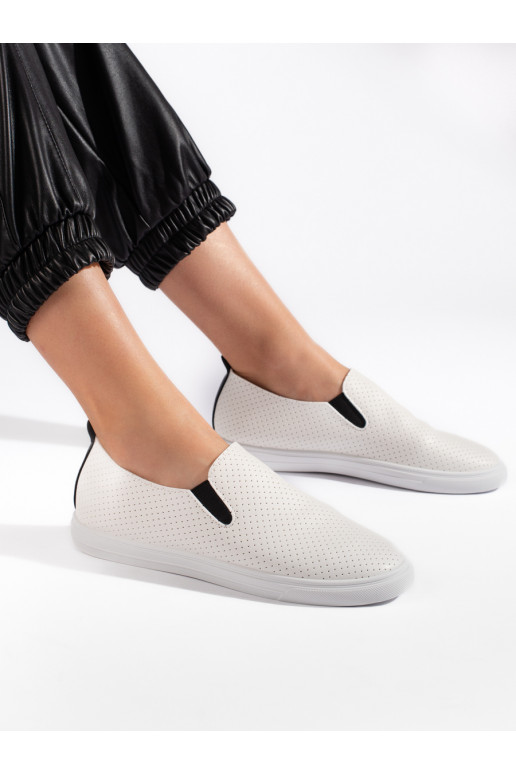 with elements of openwork shoes slip on white-black