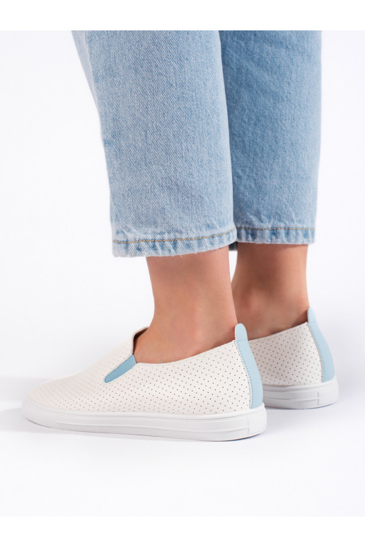 with elements of openwork shoes slip on white-