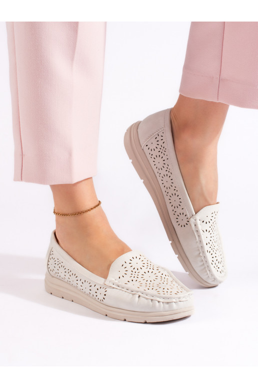 with elements of openwork Women's moccasins white color