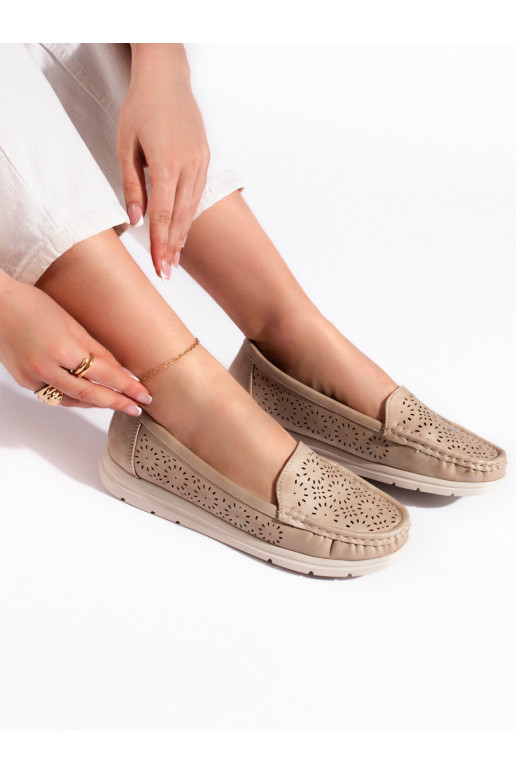 with elements of openwork Women's moccasins beige