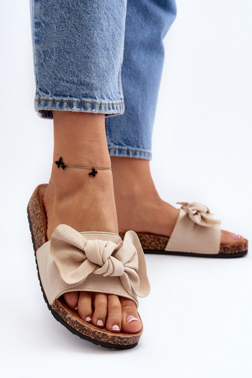 Women's Beige Slippers with Bow Ezephira