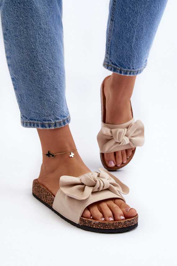 Women's Beige Slippers with Bow Ezephira