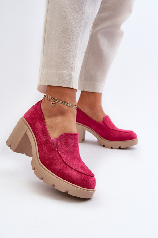 Women's Faux Suede Heeled Platform Shoes in Pink Arablosa