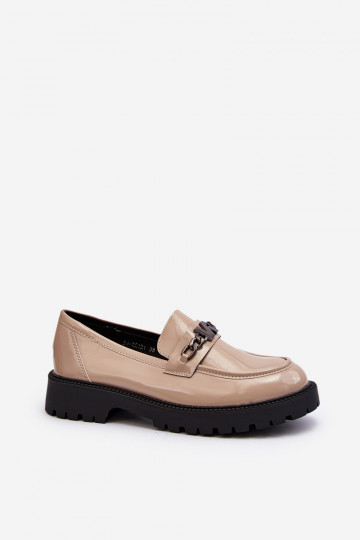 Women's Patent Leather Loafers with Flat Heel Beige Ezoma 2