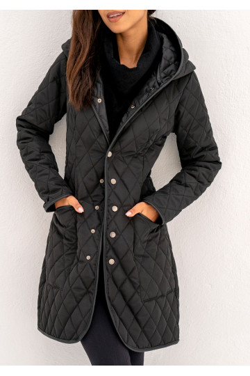 - Black snap buttoned tight fit midi coat 2